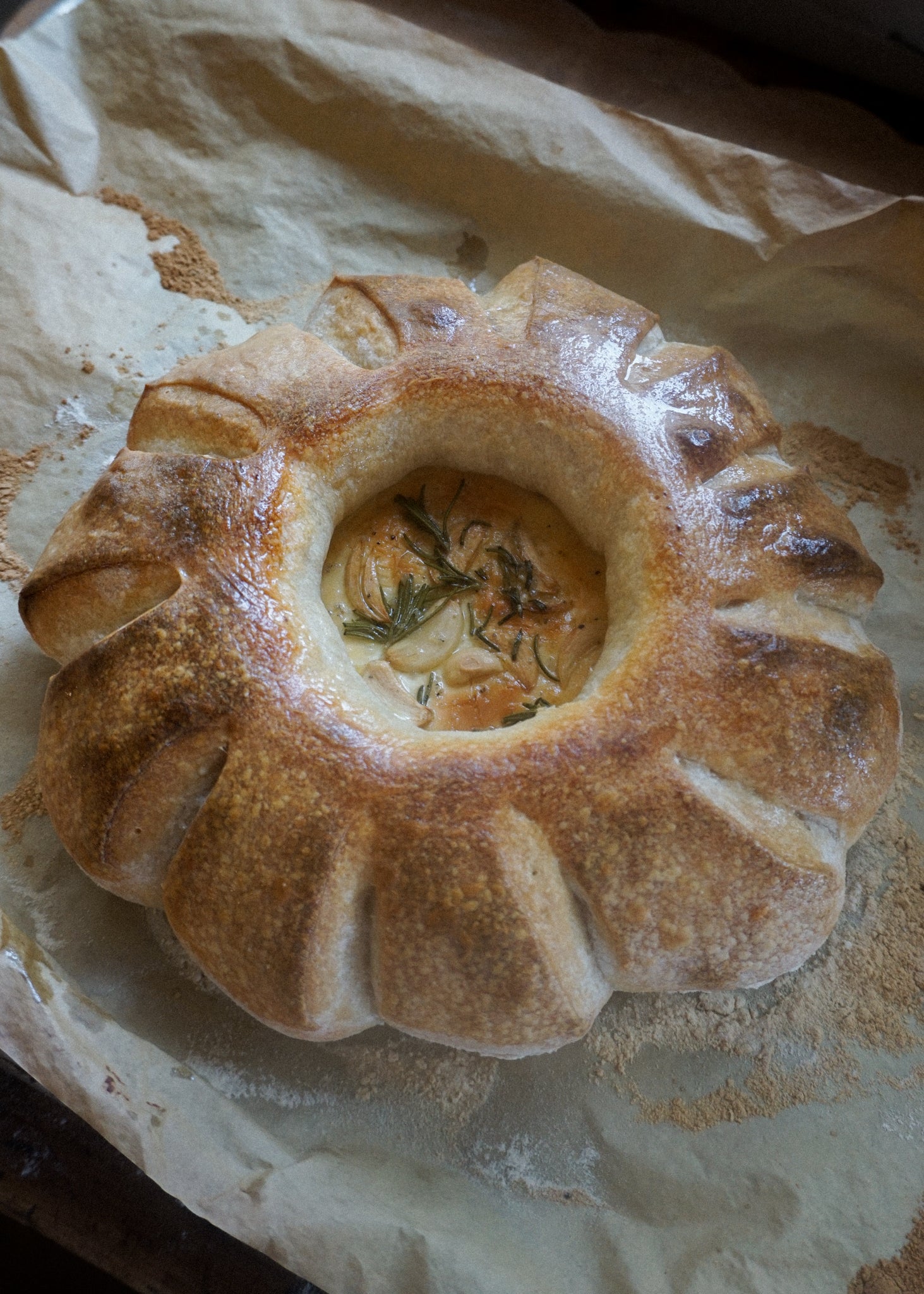 Sourdough Bread Wreath with Brie Filling